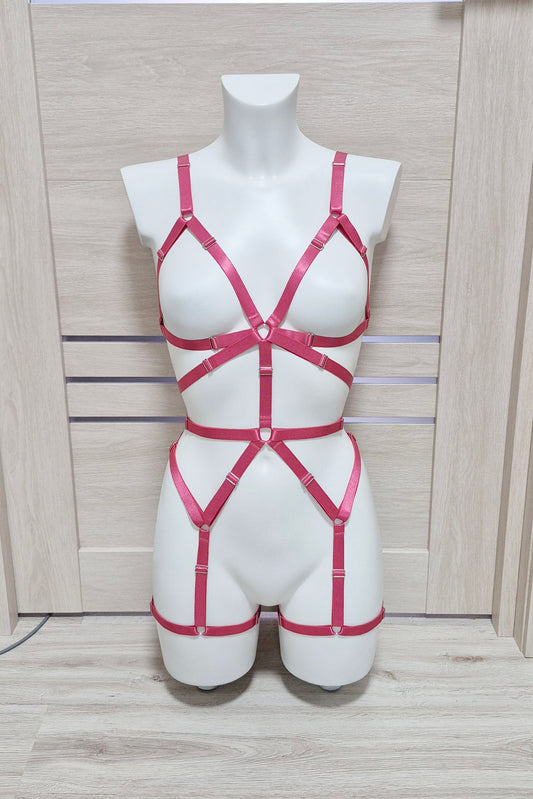 Shakti - pink harness lingerie bodysuit for women
