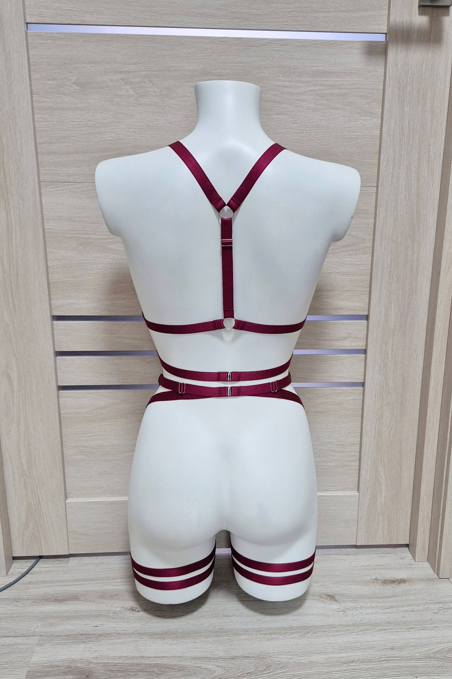Sif - burgundy female harness lingerie set