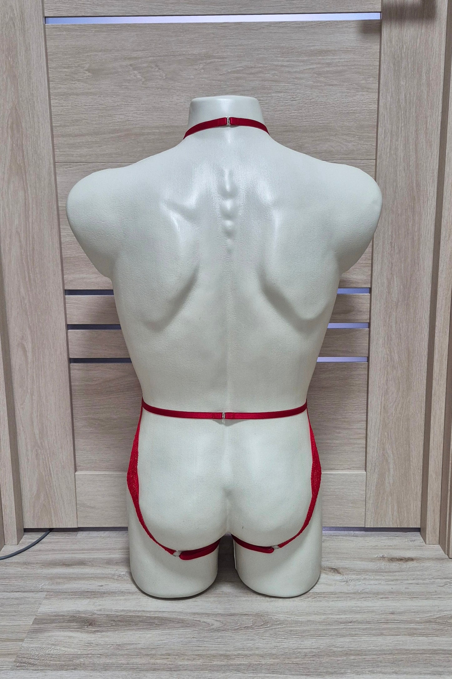 Calliope men - red open crotch bodysuit male