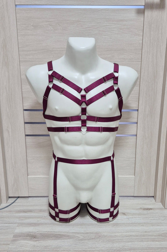 Zisa men - burgundy harness lingerie set festival wear
