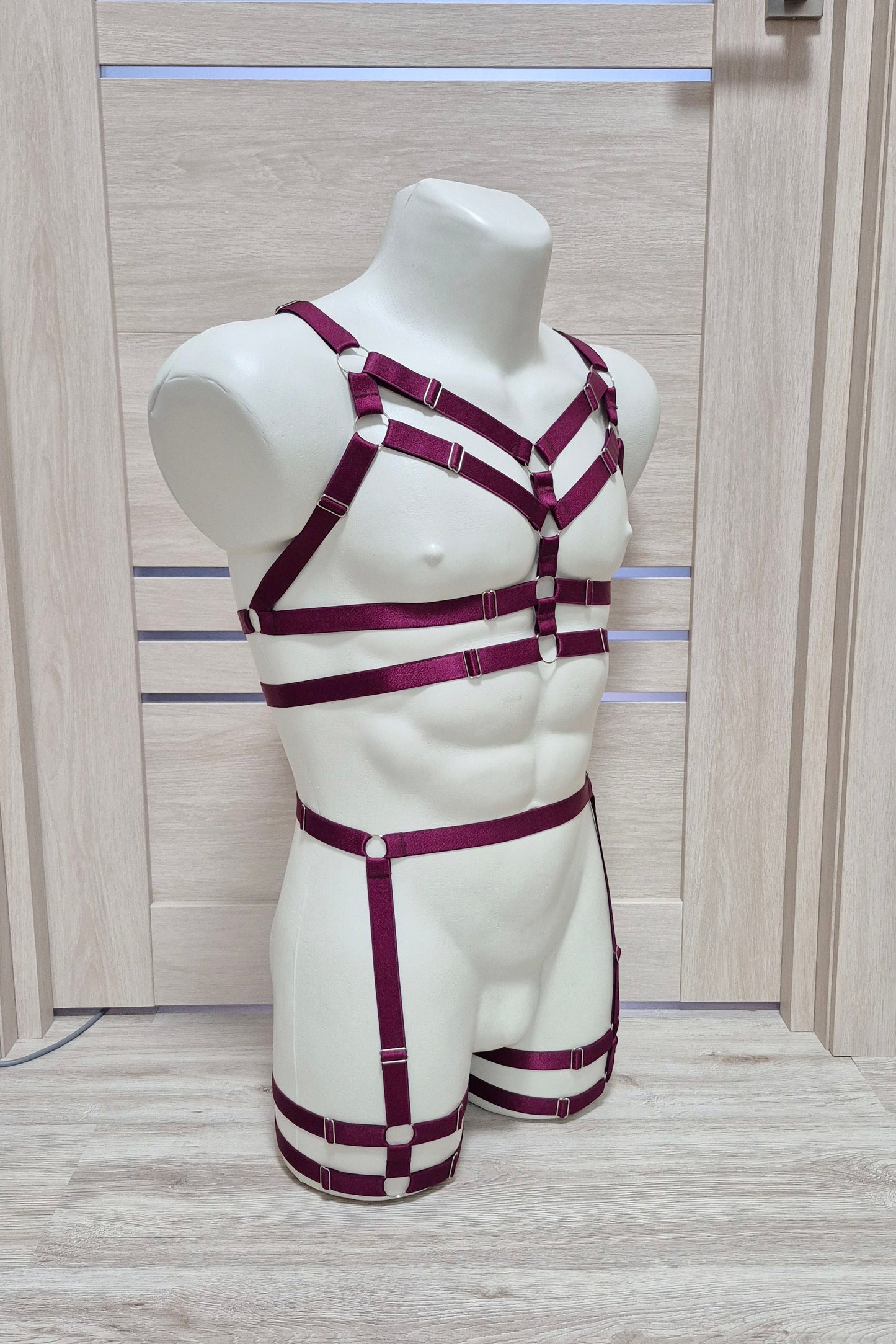Zisa men - burgundy harness lingerie set festival wear