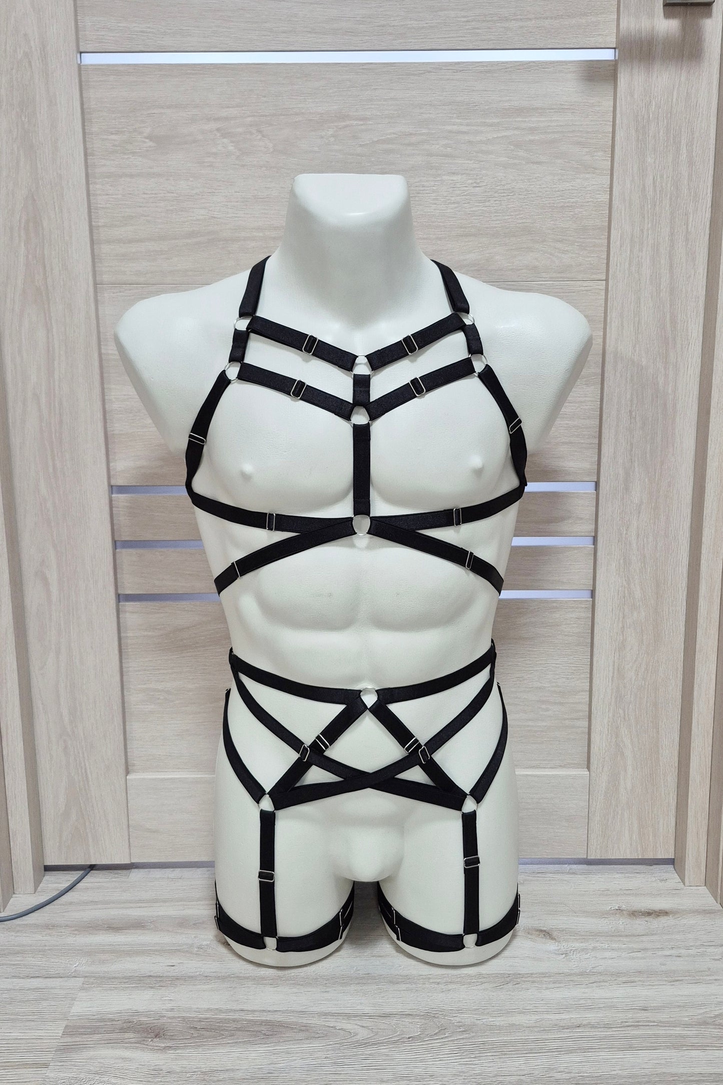 Sif men - black harness lingerie set with garter belt