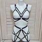 Hemera - navy blue female harness lingerie set with leg garters