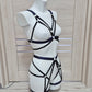 Hemera - navy blue female harness lingerie set with leg garters