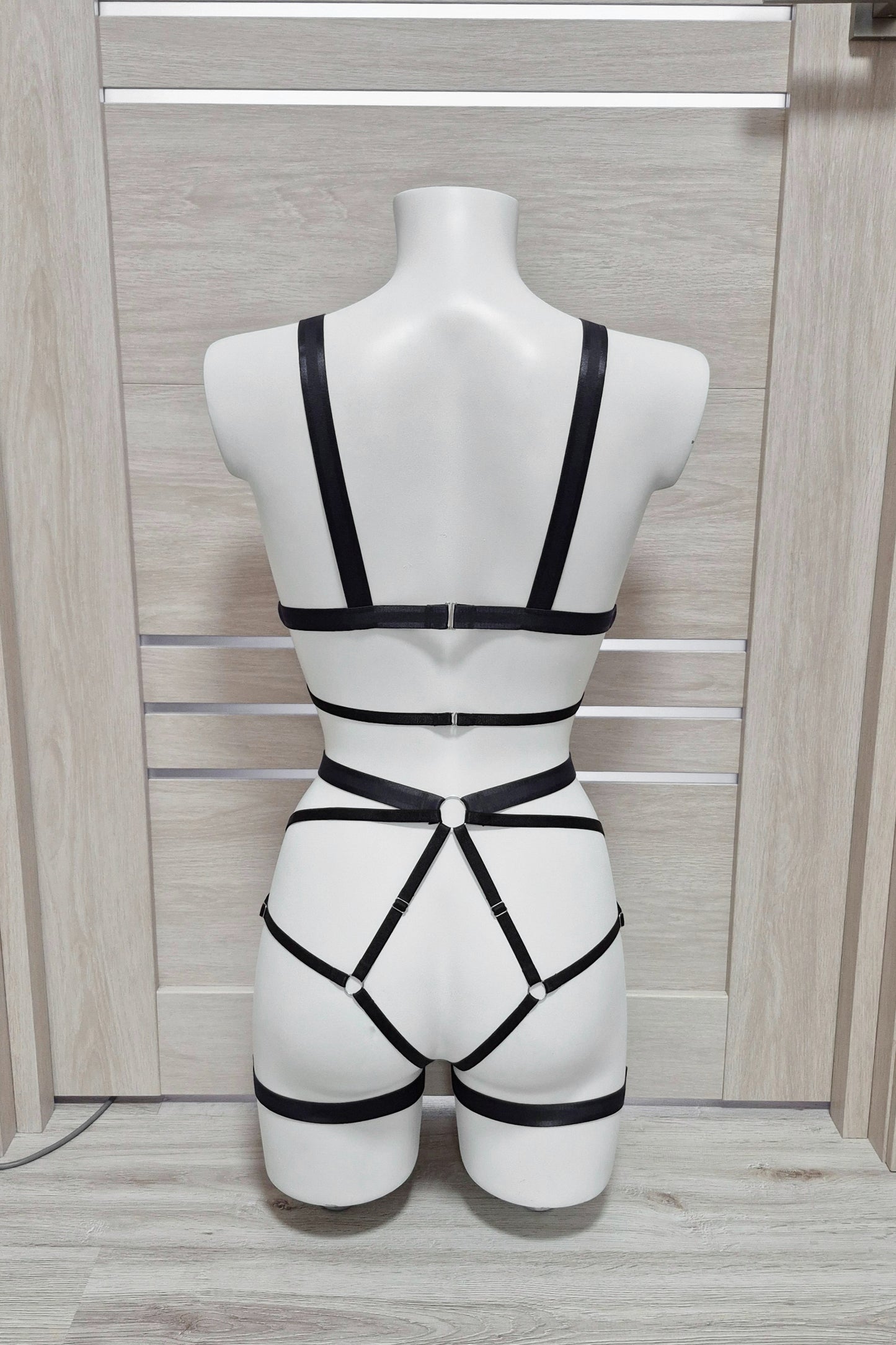 Hemera - black harness lingerie with leg garter belt