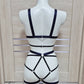 Hemera - navy blue female harness lingerie set with leg garters