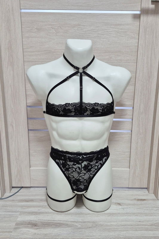 Laksmi men - black crotchless open back lingerie set