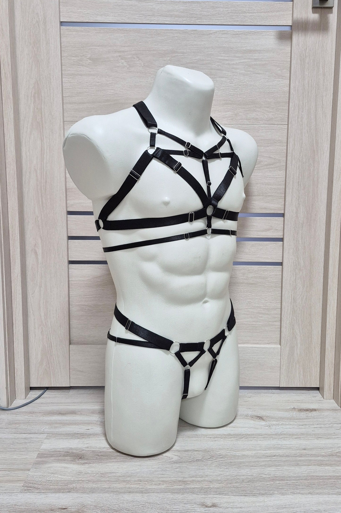 Chaos men - black chest harness and open panties set