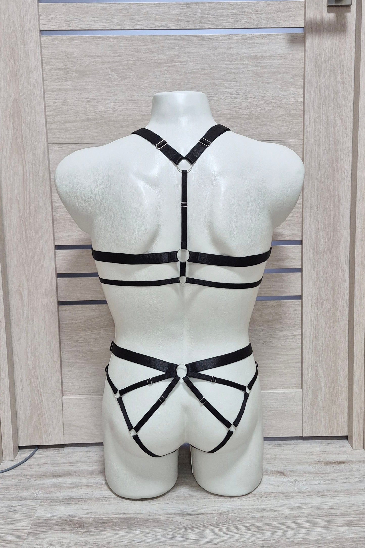 Chaos men - black chest harness and open panties set