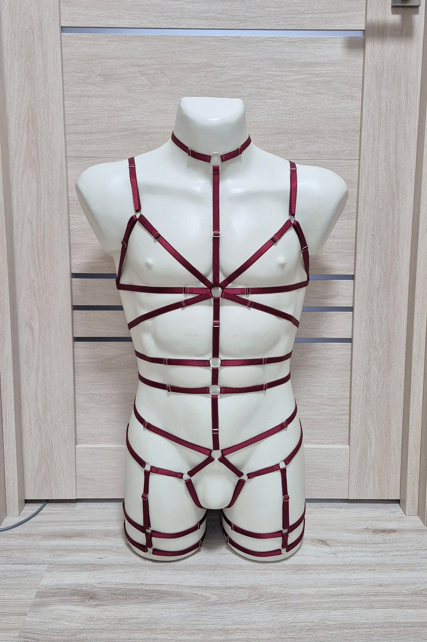 Siren II men - burgundy harness bodysuit