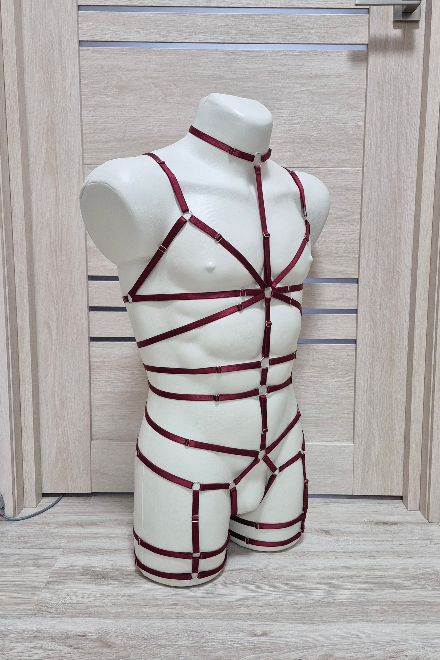 Siren II men - burgundy harness bodysuit
