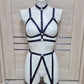Zhiva - navy blue harness lingerie set with leg garter belt