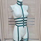 Sceleton - emerald green collar neck body harness