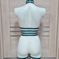 Sceleton - emerald green collar neck body harness
