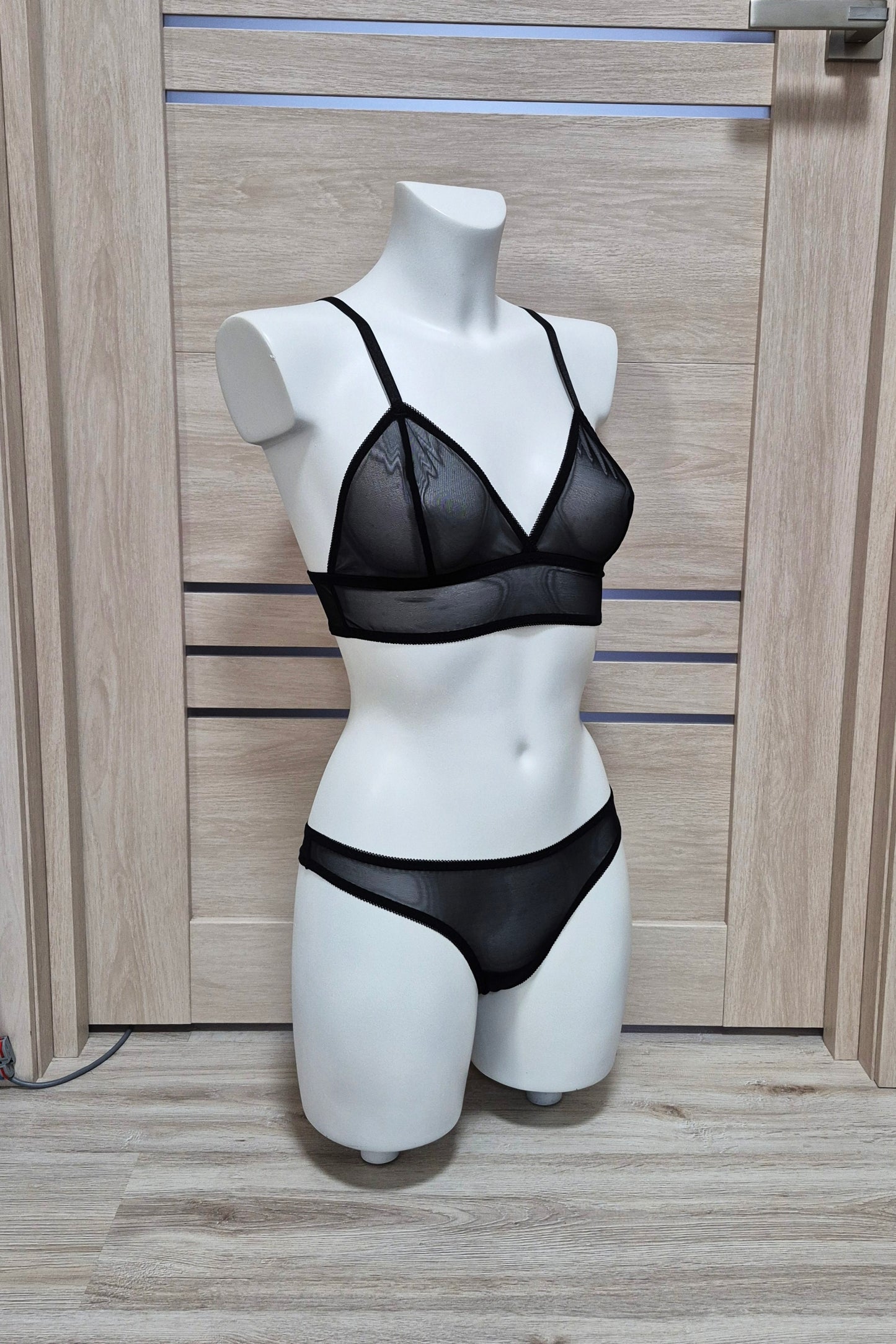Ella - sheer lingerie set from black mesh