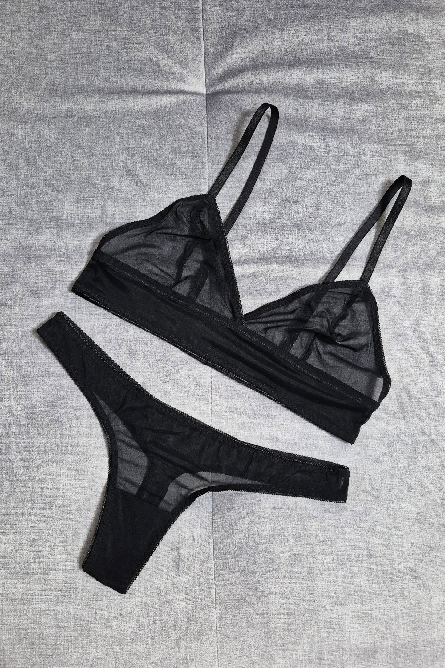 Ella - black mesh transparent women lingerie set