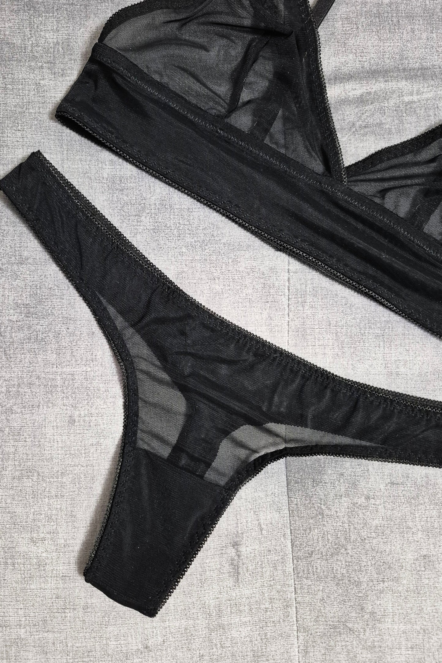 Ella - black mesh transparent women lingerie set