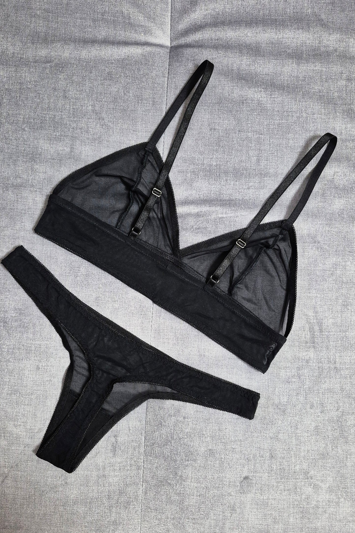 Ella - black mesh transparent women lingerie set