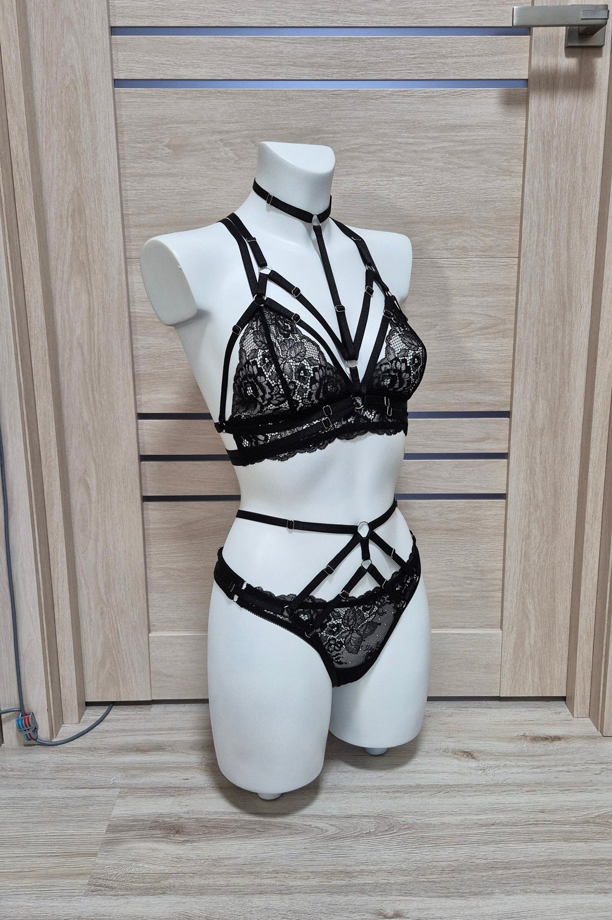 Buffy & Nyx - black lace lingerie set with bondage details