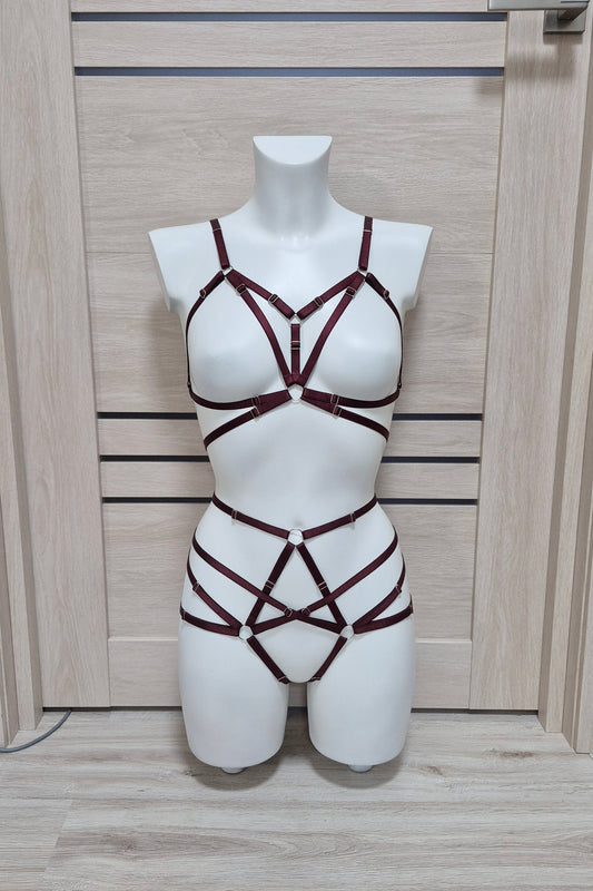 Kitana - dark wine alternative lingerie harness set women
