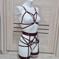 Kitana & Morgana - wine harness lingerie set with leg garter belt