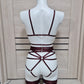 Kitana & Morgana - wine harness lingerie set with leg garter belt