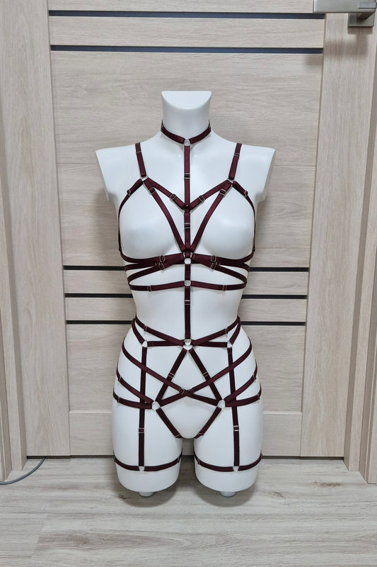 Kitana & Scorpion - wine full body harness set female