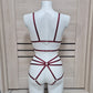Kitana - burgundy crotchless lingerie harness set