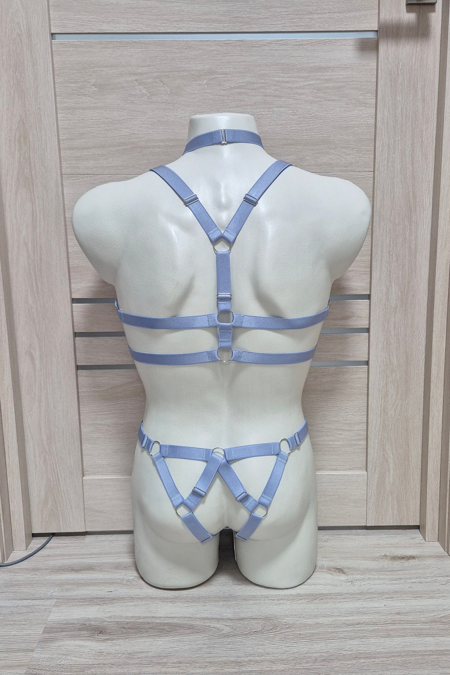 Banshee men - light blue chest harness and open panties set