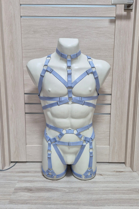 Banshee men - light blue full body harness lingerie set