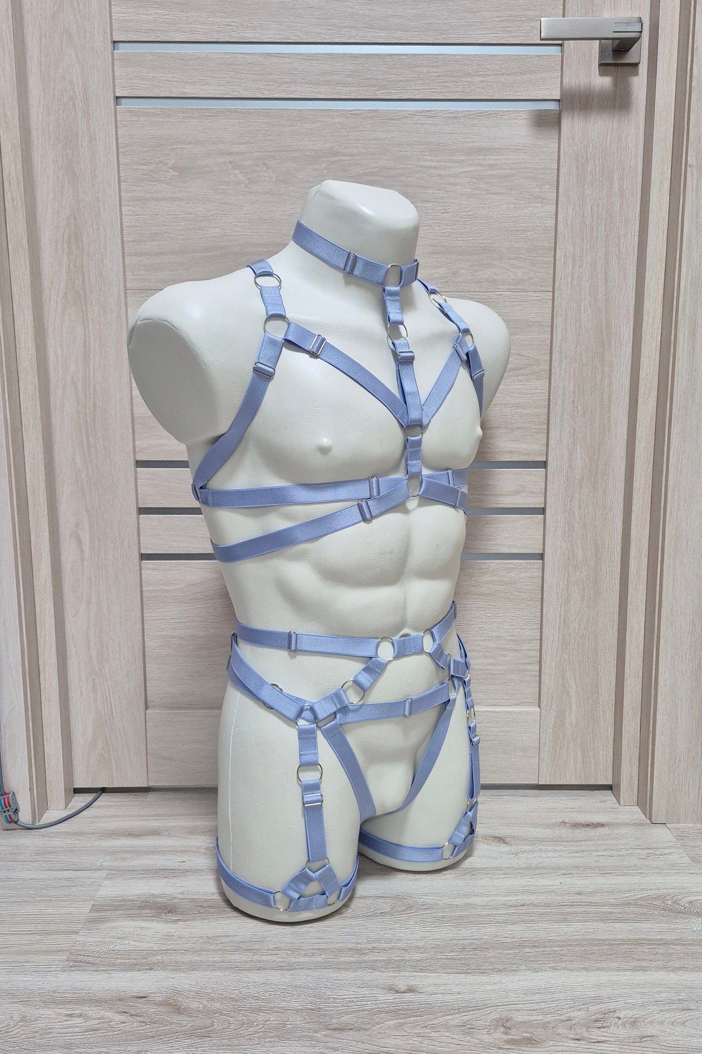 Banshee men - light blue full body harness lingerie set