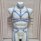 Banshee men - light blue full chest harness and leg garter belt harness set