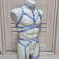 Banshee men - light blue full chest harness and leg garter belt harness set