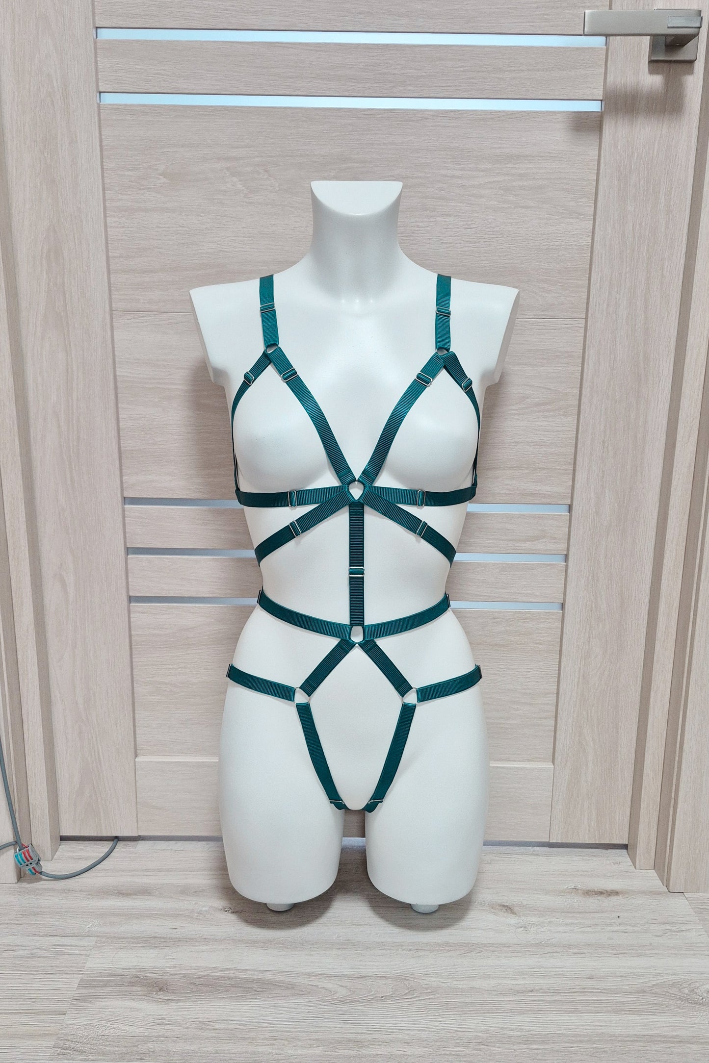Mokosh - emerald green female harness bodysuit