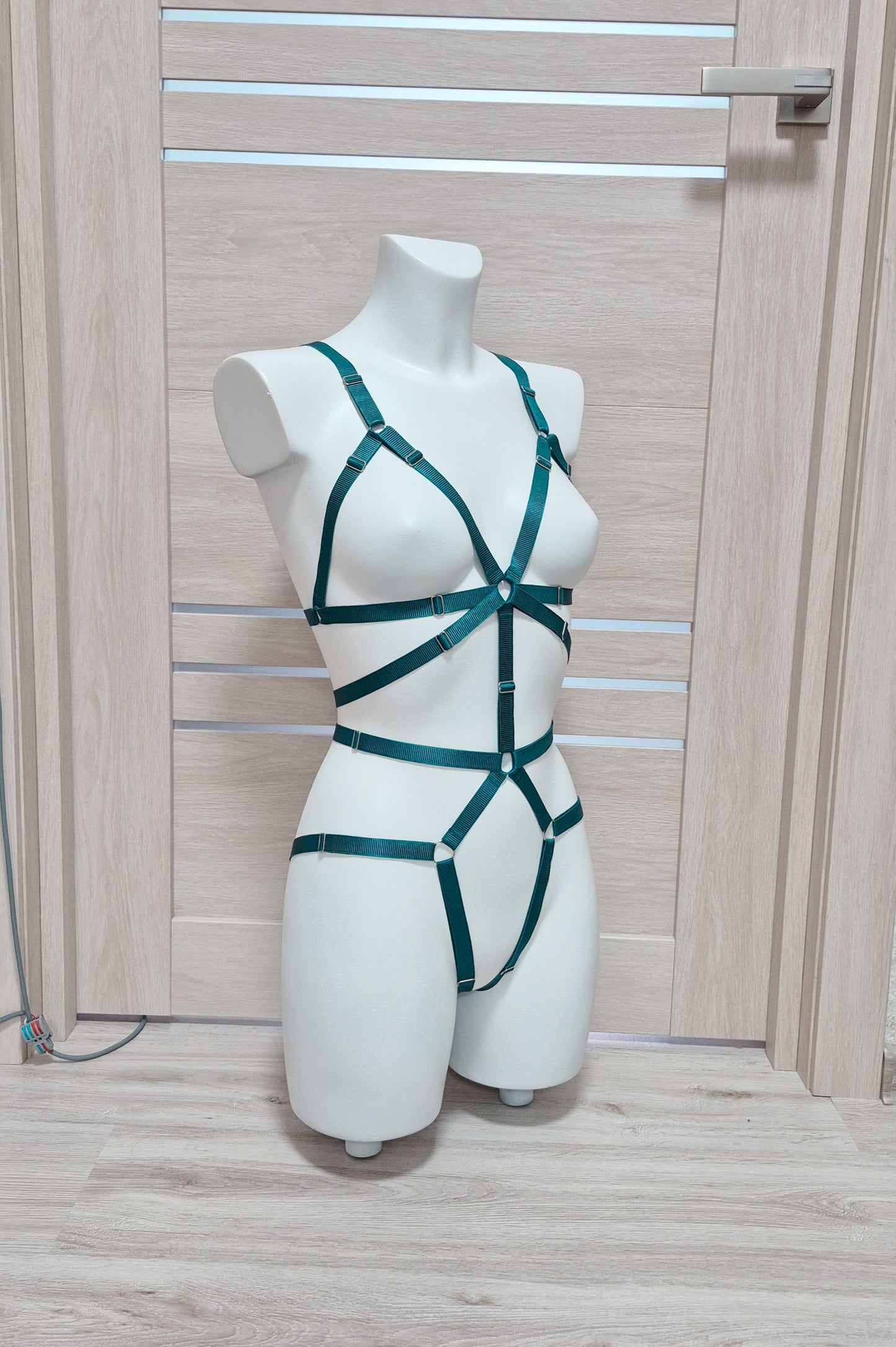 Mokosh - emerald green female harness bodysuit