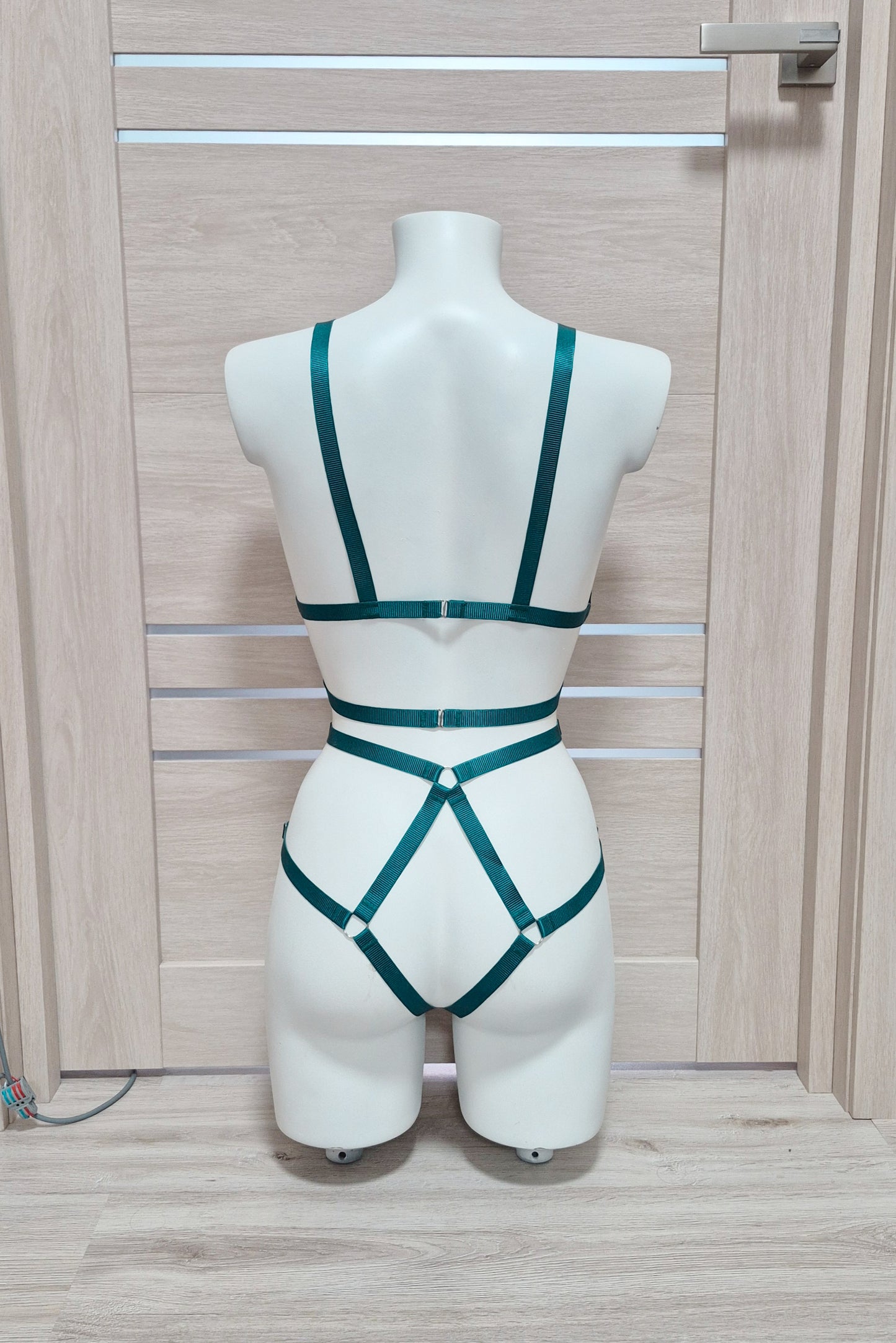 Mokosh - emerald green female harness bodysuit