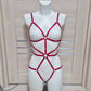 Terpsichore - red cupless harness catsuit female