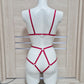 Terpsichore - red cupless harness catsuit female