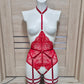 Calliope & Fulla - red open bodysuit with leg garter belt