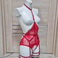 Calliope & Fulla - red open bodysuit with leg garter belt