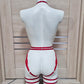 Calliope & Fulla - red open bodysuit with leg garter belt