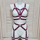 Pakhet - wine harness lingerie set with garter belt