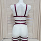 Pakhet - wine harness lingerie set with garter belt