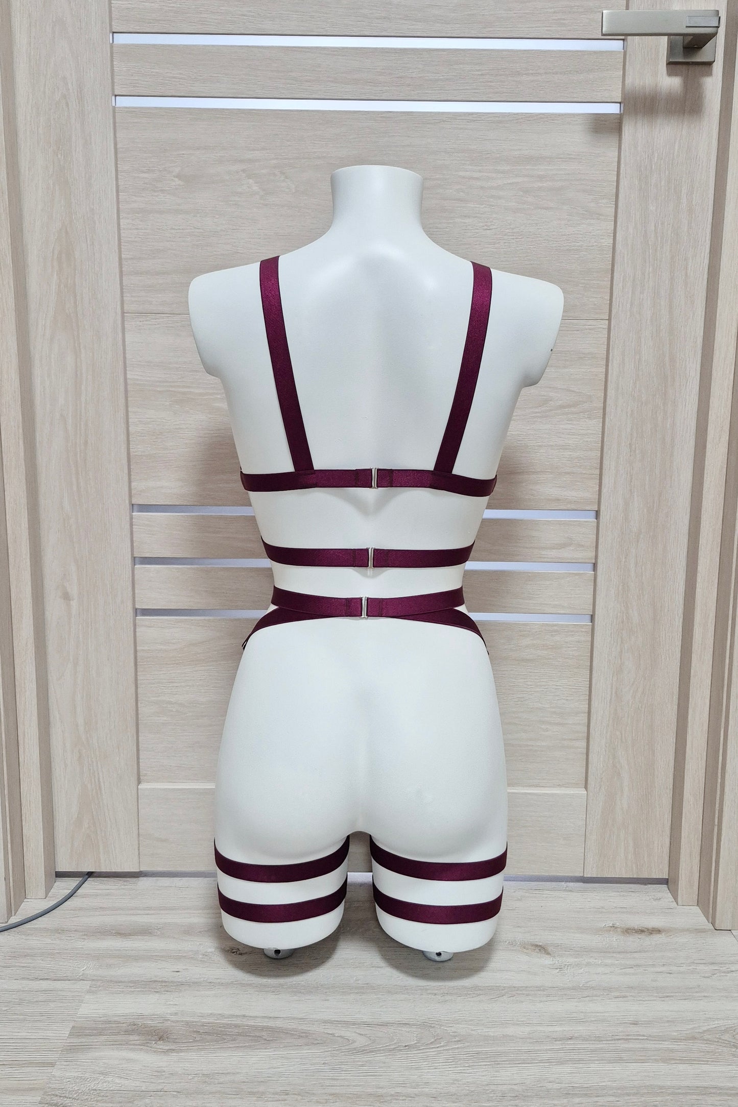 Pakhet - wine harness lingerie set with garter belt