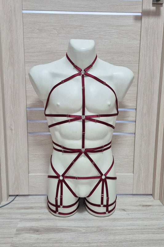 Shiva men - burgundy full body chest harness male