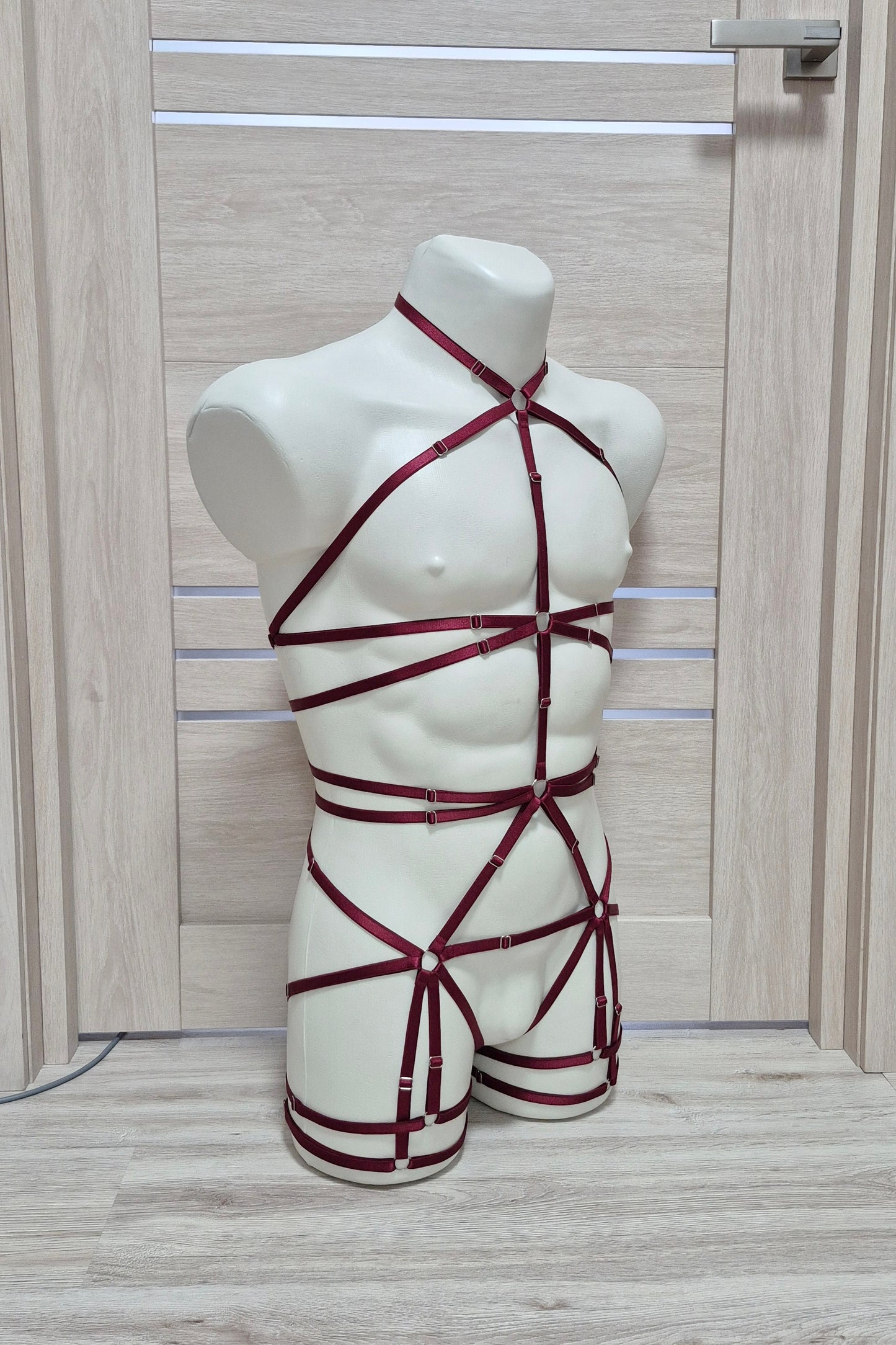 Shiva men - burgundy full body chest harness male