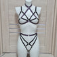 Mara II - cage bra collar harness and open panties set