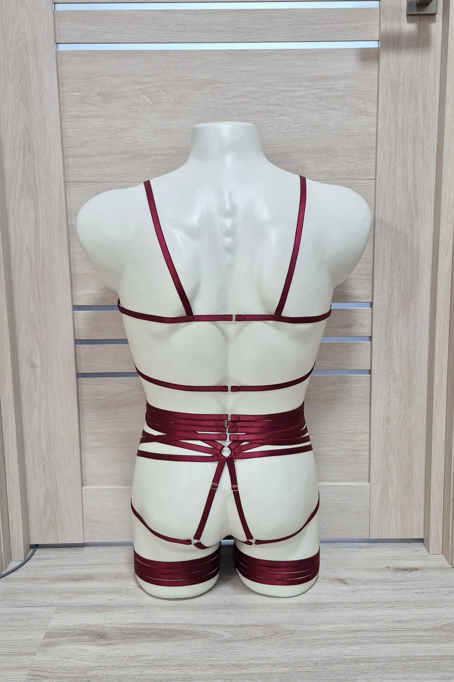 Kitana & Morgana men - burgundy full body harness lingerie set