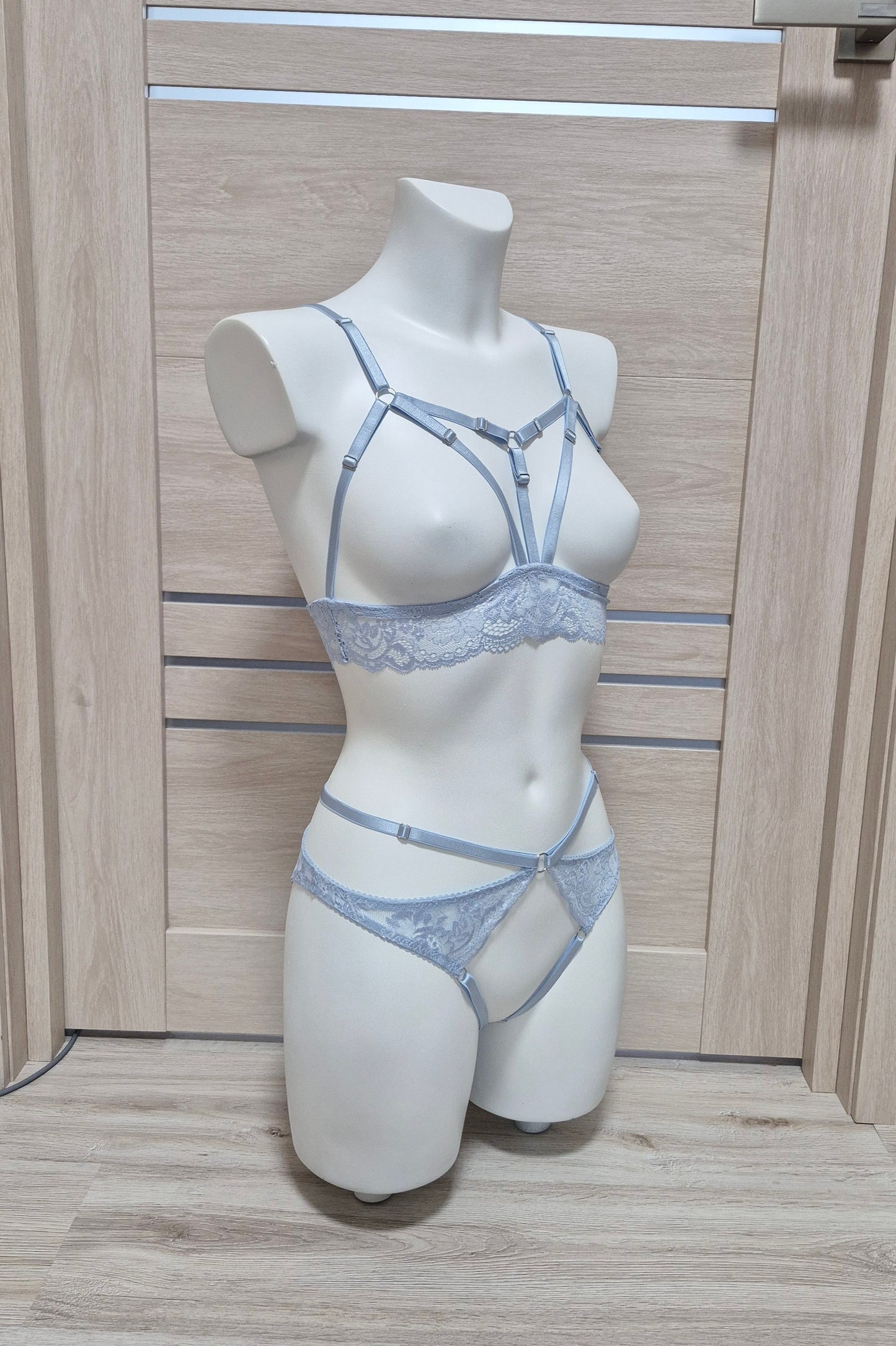 Frigg - light blue open crotchless lingerie set