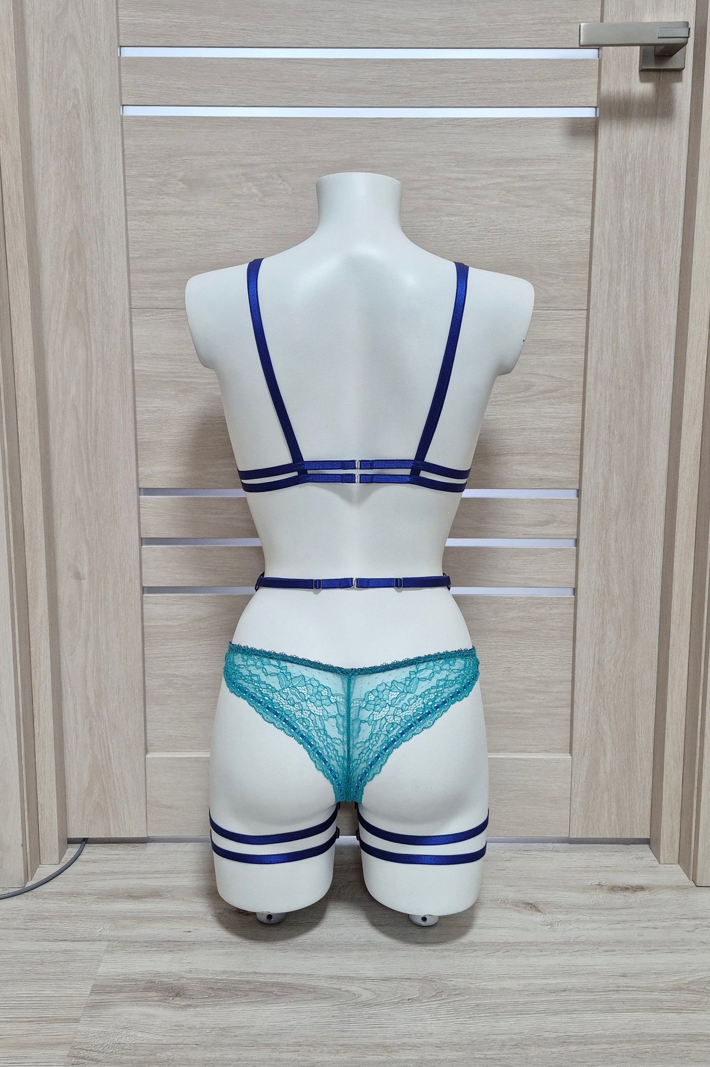 Akasha & Hecate - lace lingerie set with fullbody harness with leg garter belt
